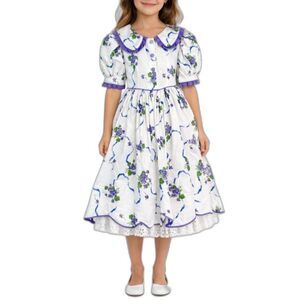 VTG 90s Daisy Kingdom Simplicity 9446 Handmade White Floral Dress Girl's Sz 7/8